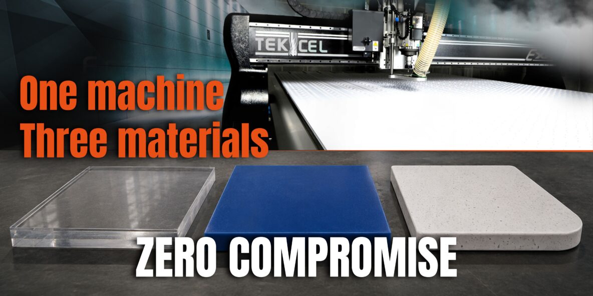 Complete CNc | Polycarbonate, HDPE and solid surface components beside a Tekcel CNC router
