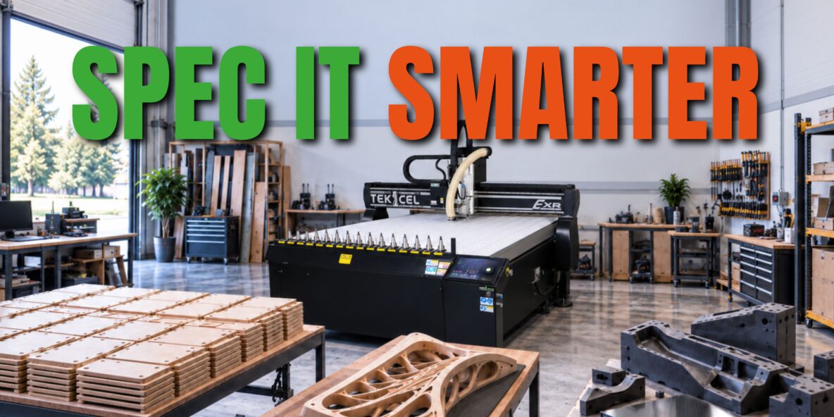 Complete CNC | Tekcel CNC router in a modern workshop showing production panels, precision timber machining and metal components