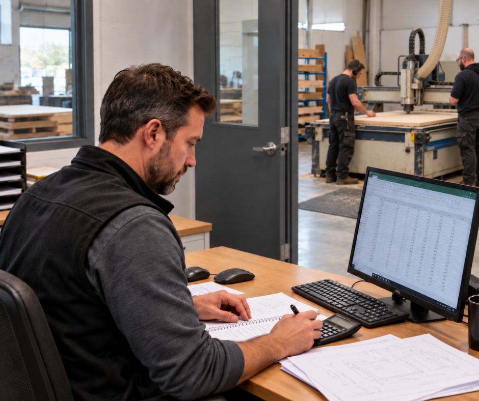 Complete CNC Solutions | CNC workshop manager calculating costs for a new CNC router